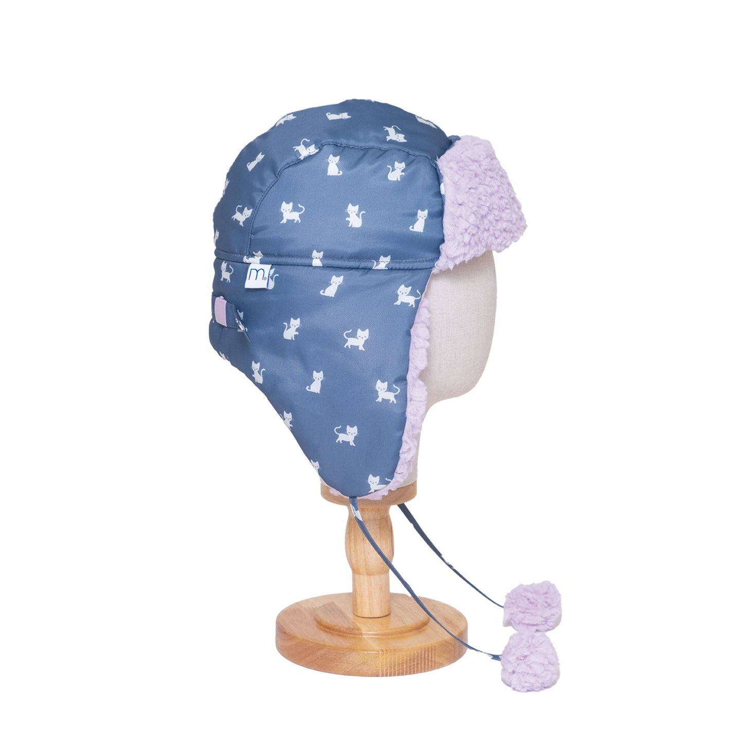 The Cozy Trapper Hat – Kittens Print with Orchid Sherpa Liner & Pompoms