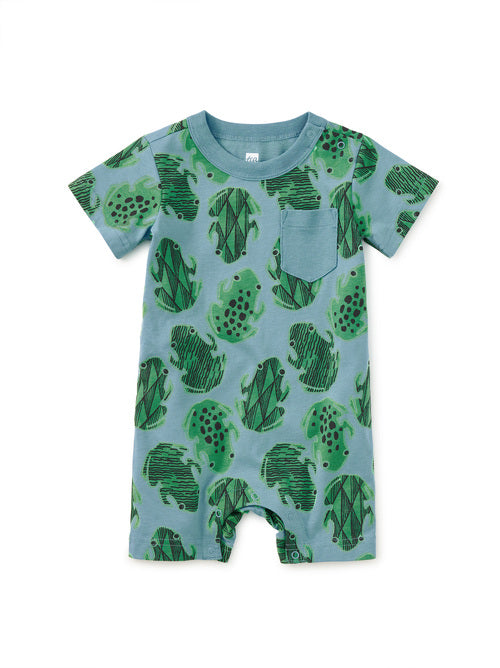 POCKET SHORTIE BABY ROMPER- HOPALONG FROGS