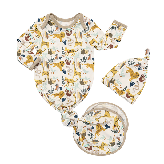 Jungle Friends Animal Newborn Baby Gown and Hat Gift Set