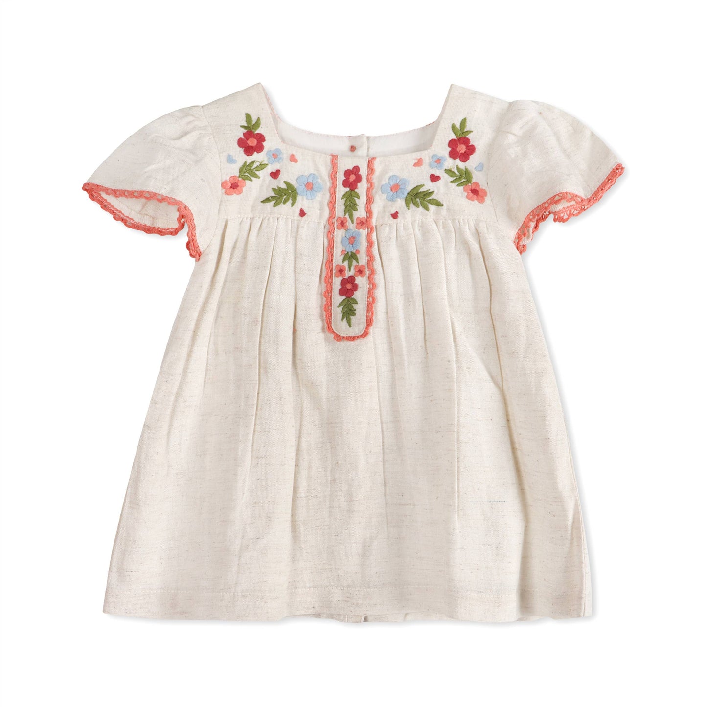 Gabi Embroidered Baby Dress + Bloomer (Linen Blend)