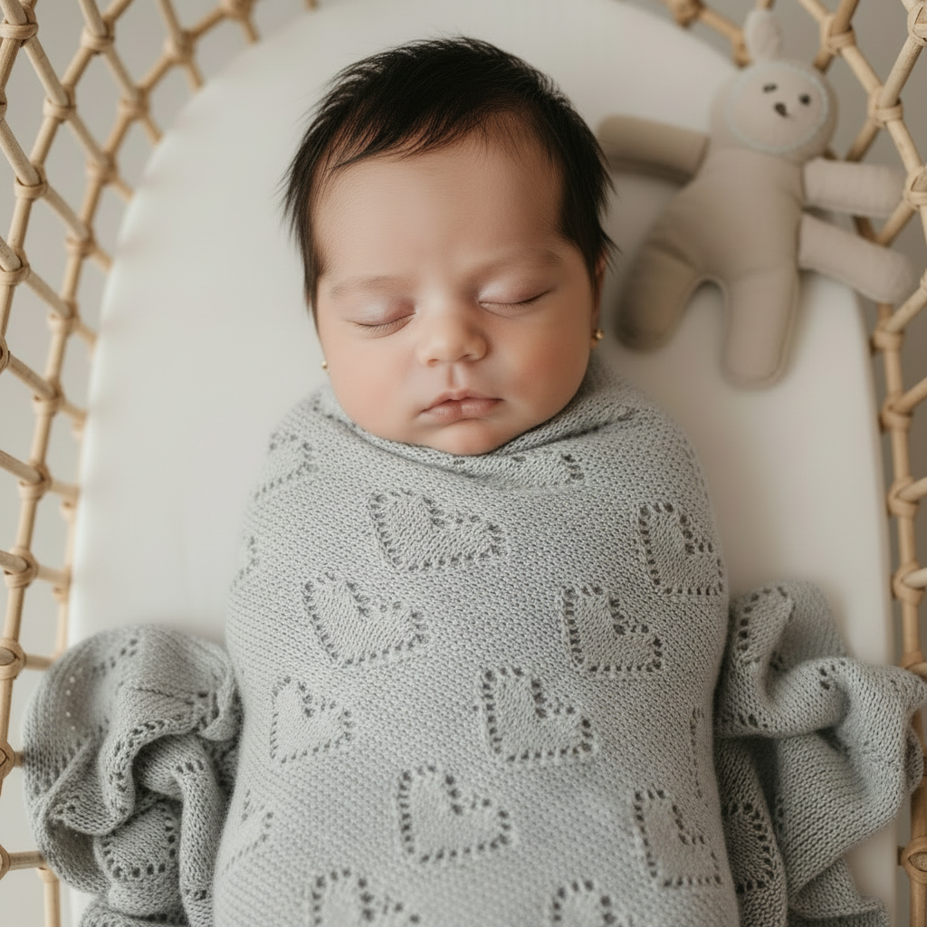 100% Luxury Cotton Receiving Swaddle Baby Blanket - Heart: Lavender