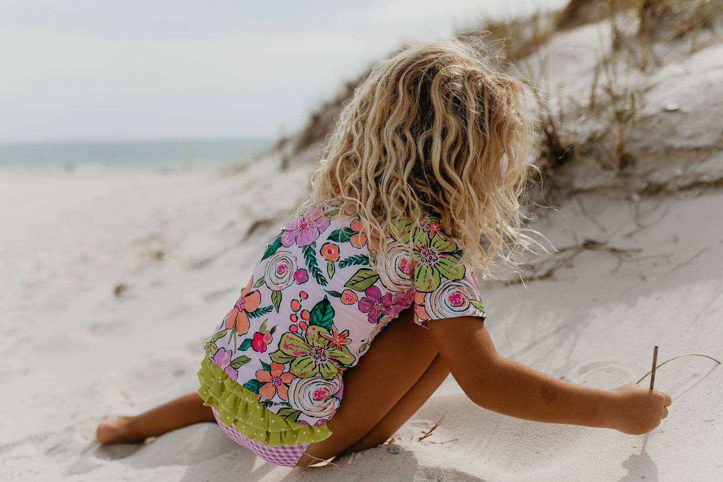 Kids Lavender & Lime Check Rash Guard Ruffle Swimsuit - Oopsie Daisy