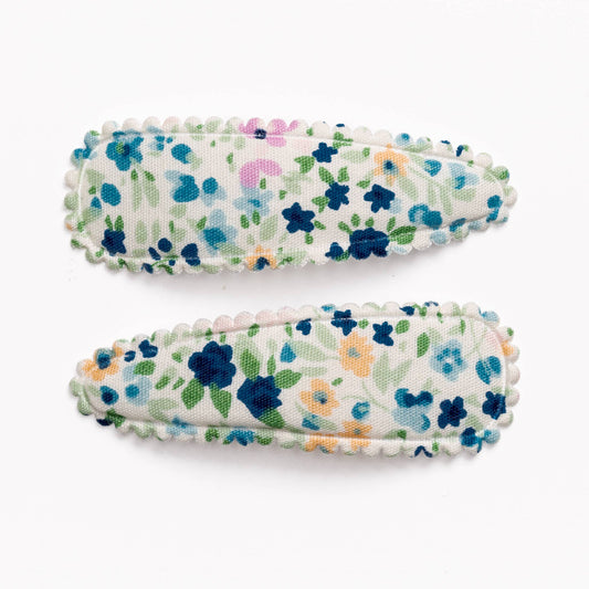 Quincy Navy Blue Floral Fabric Hair Clips