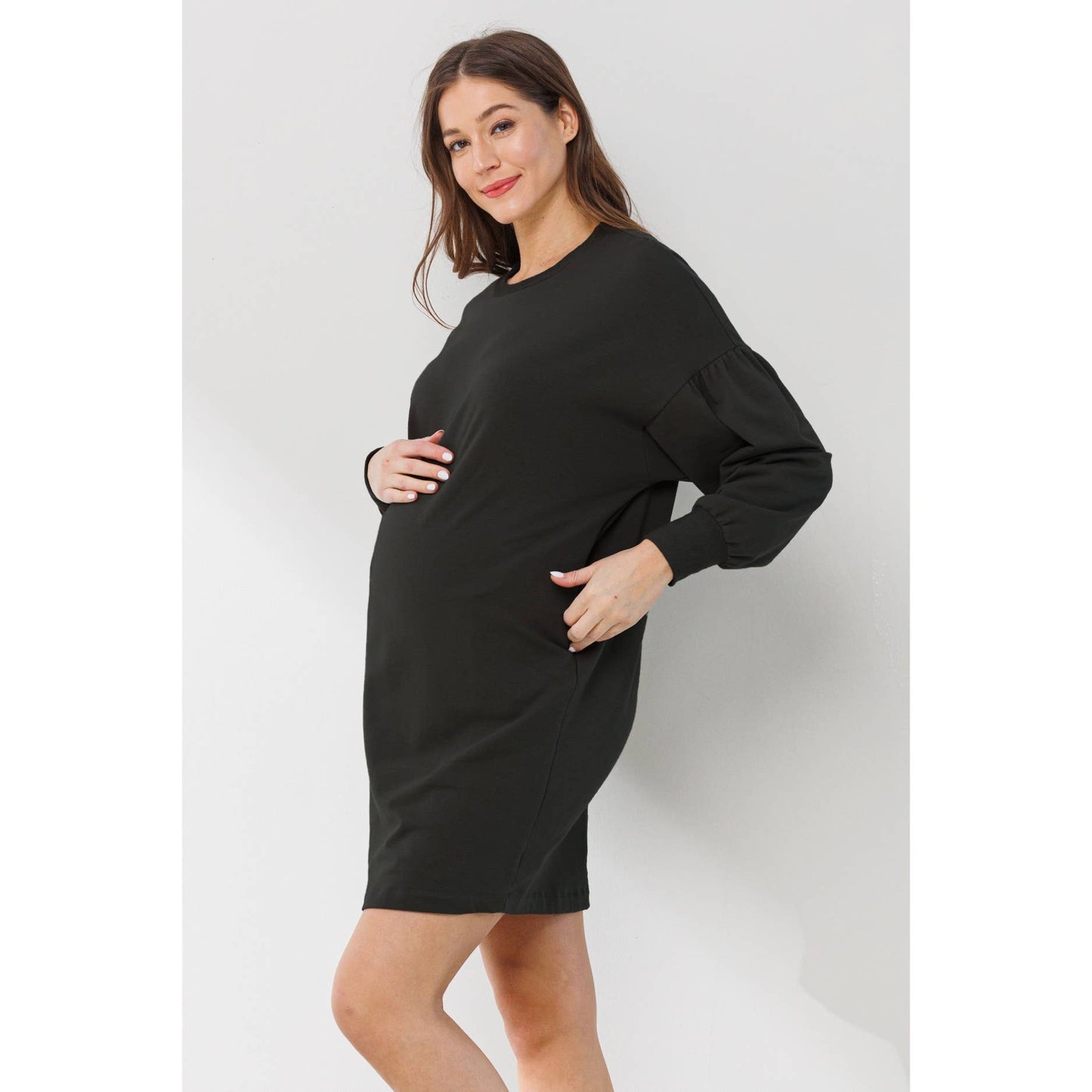 Crew Neck Maternity Sweater Dress with Pockets