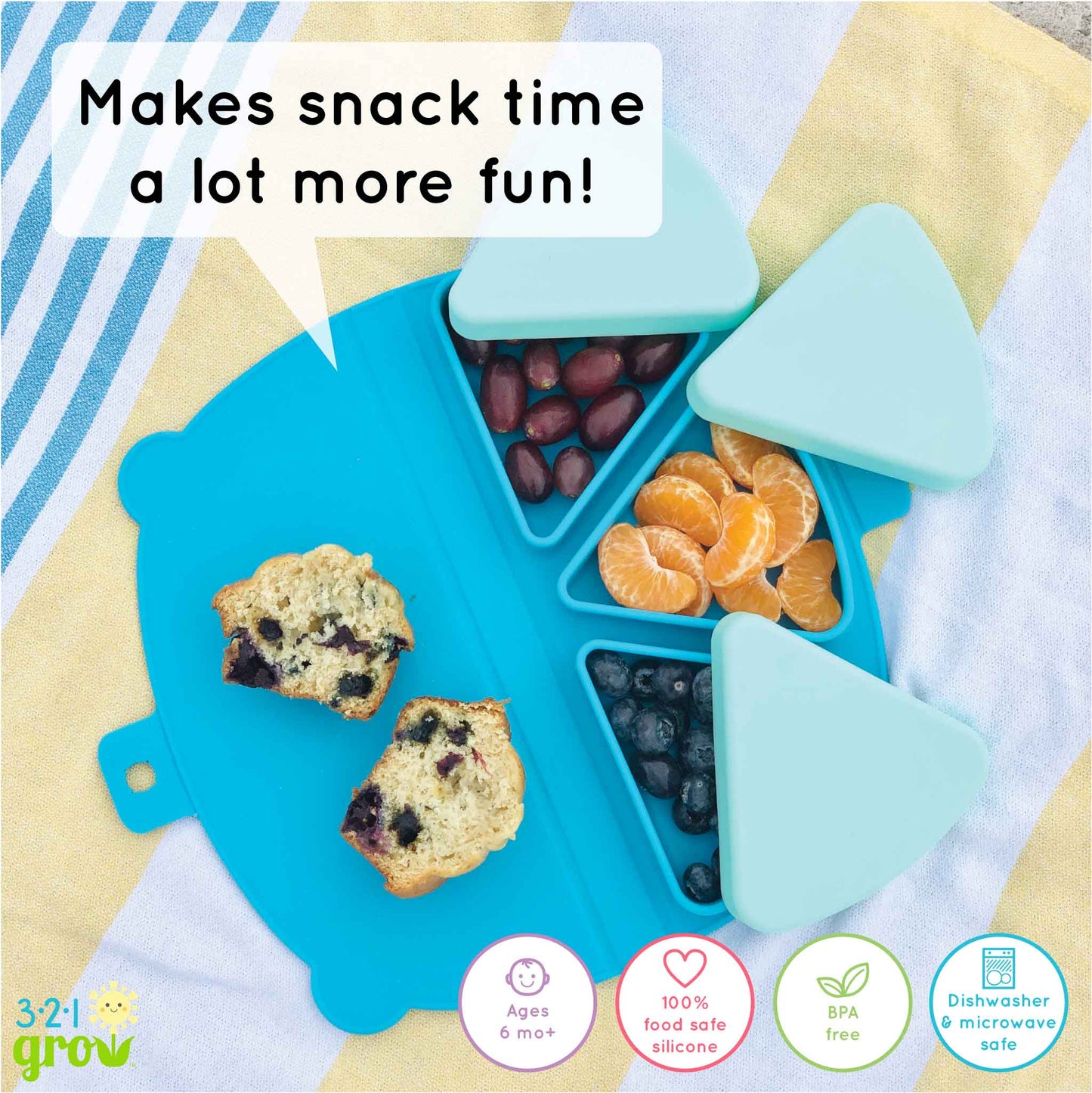 321 Grow On-the-Go Silicone Snack Mat - Ocean