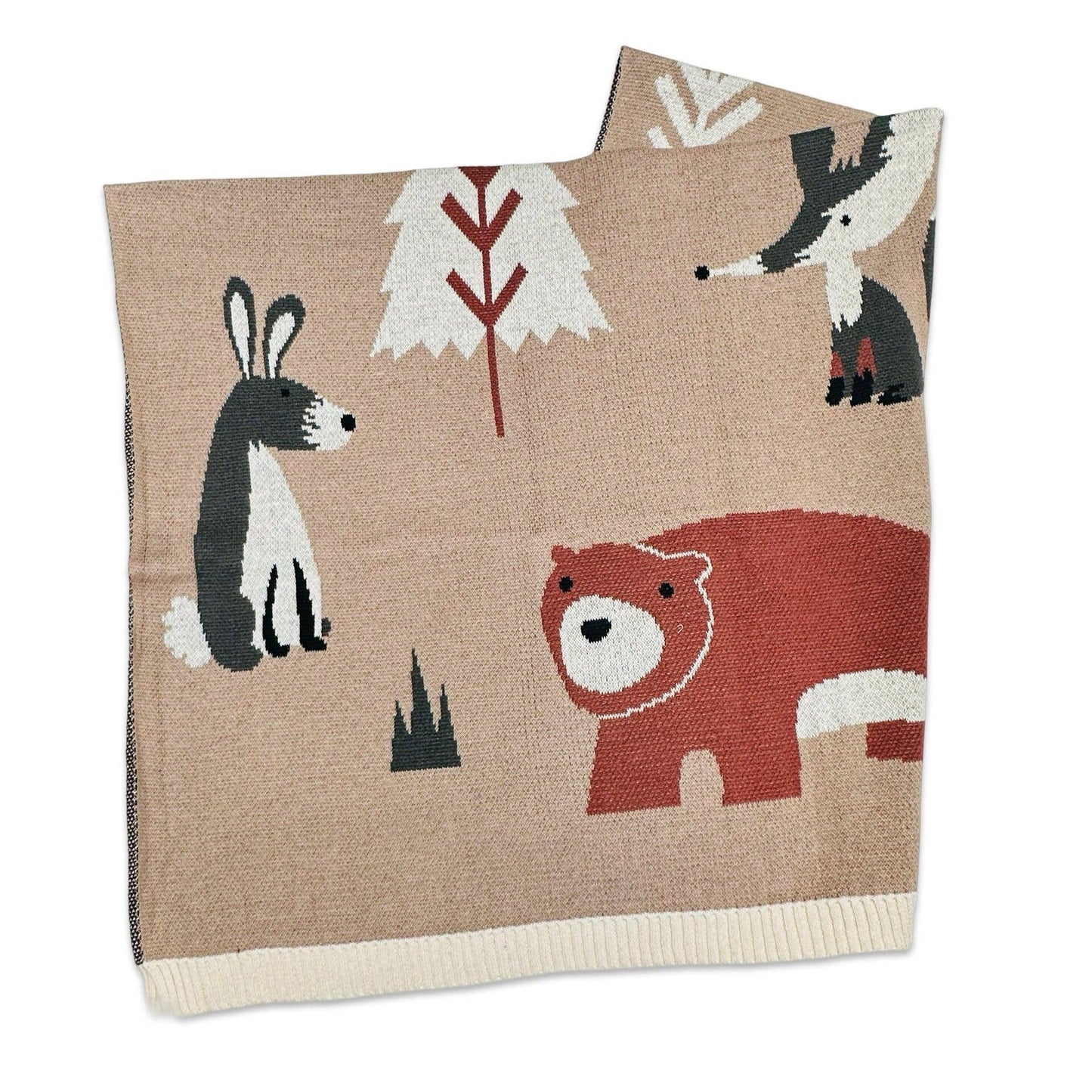 Woodland Bear - Organic Jacquard Sweater Knit Baby Blanket