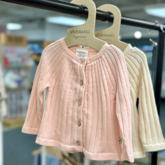 Milan Knit Baby Girl Rib Cardigan Sweater (Organic Cotton)