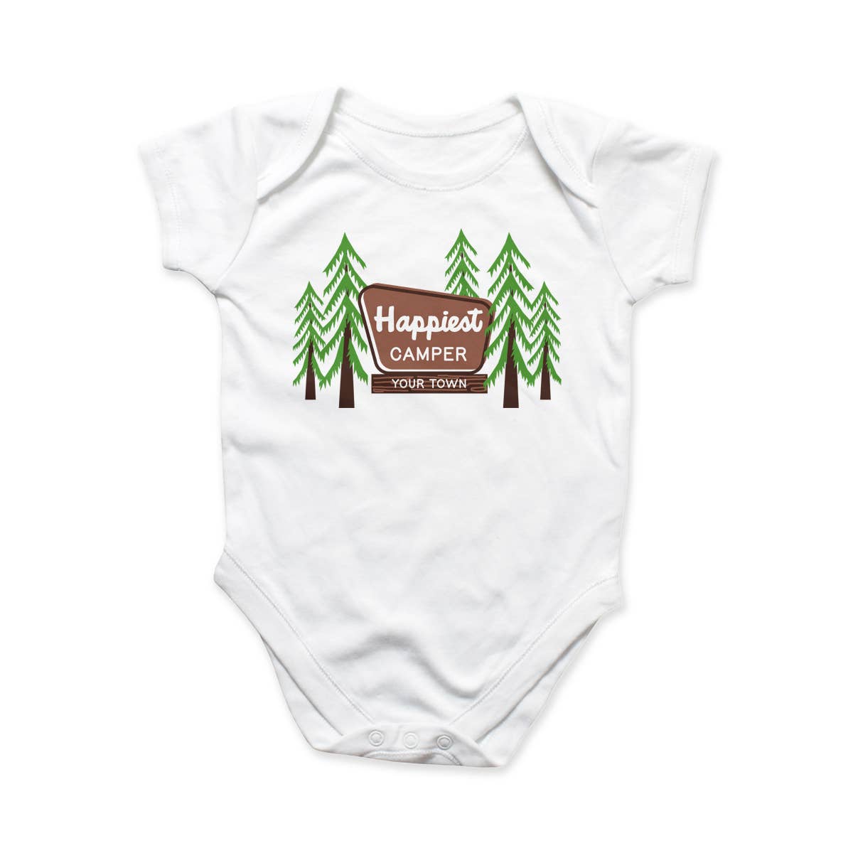Name Drop City Baby Bodysuit, Happiest Camper, Park Sign For