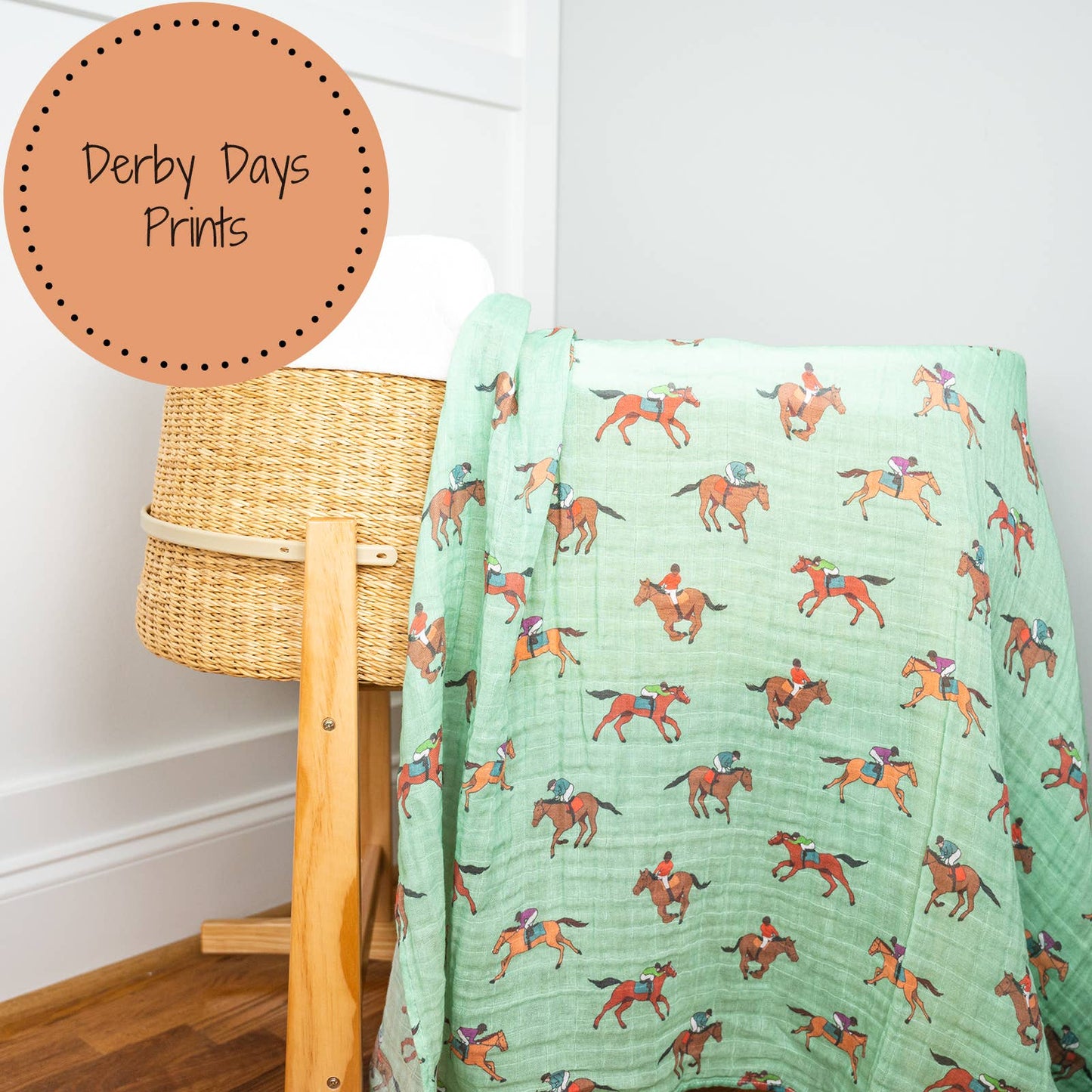 Derby Days Horse Racing Theme Baby Muslin Swaddle Blanket