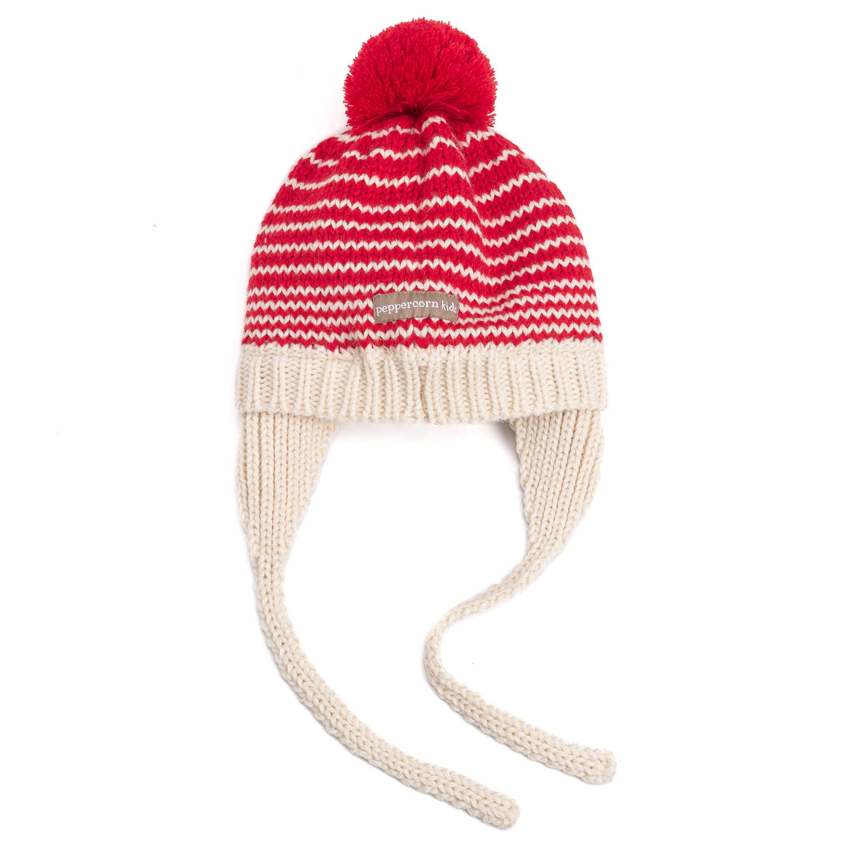 Kids Earflap Winter Hat- Red Striped - Toddler/ Girls 1-6Y