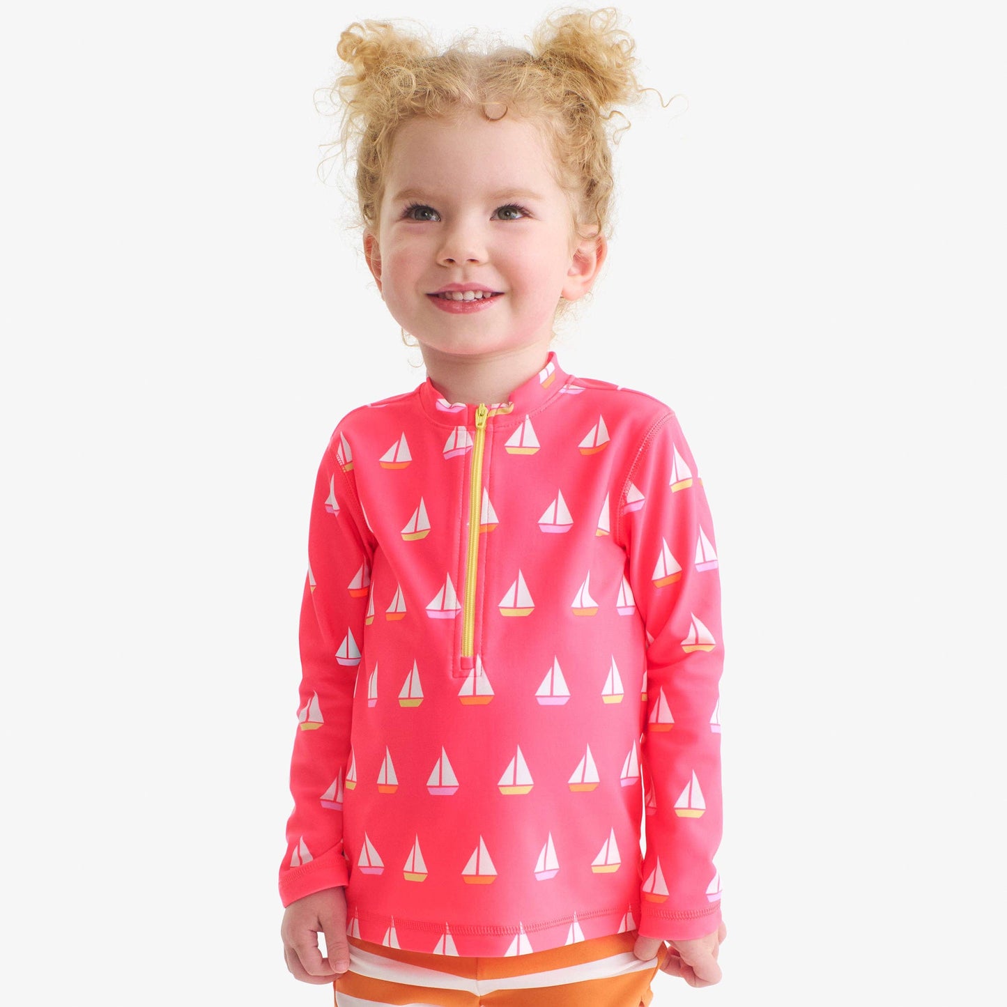 Kids half-zip rash guard in sailboats