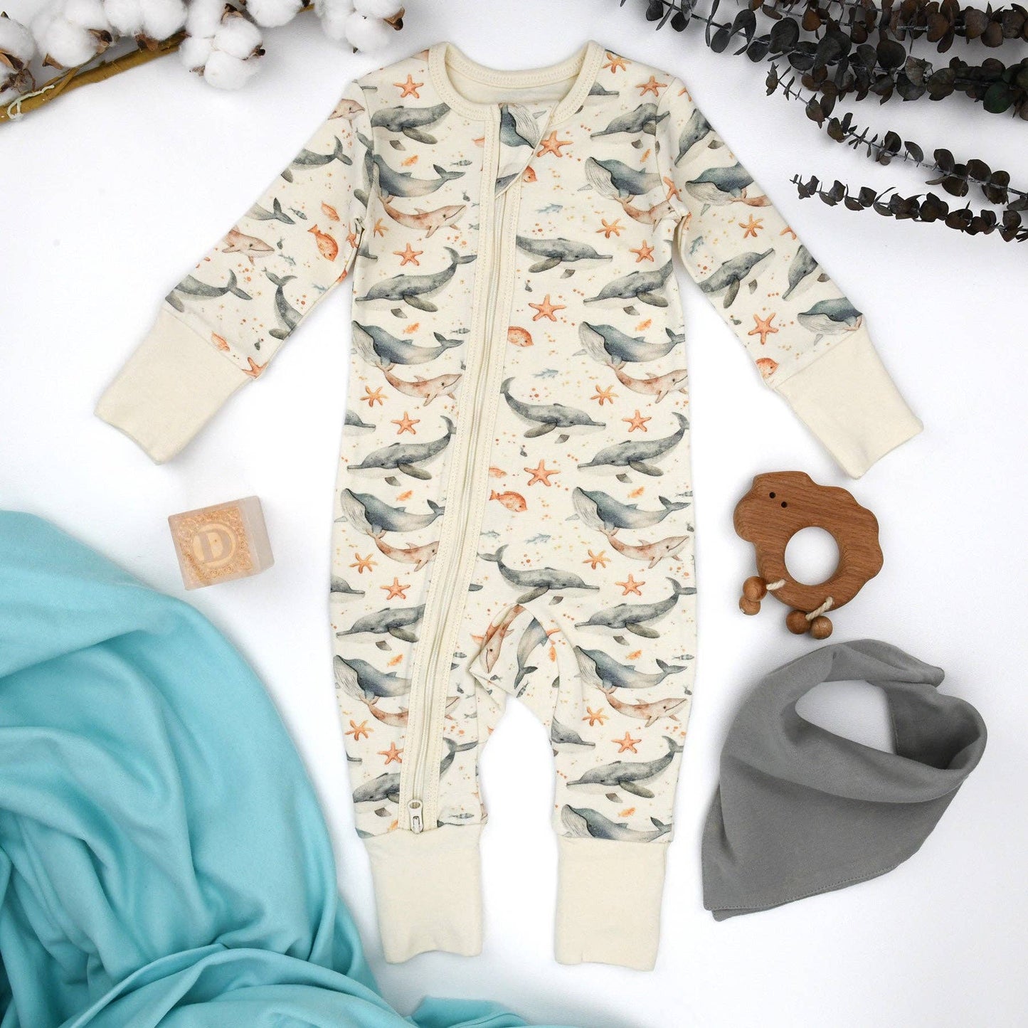 Organic Cotton Baby Pajamas 2-Way Zipper Sleeper, Neptune