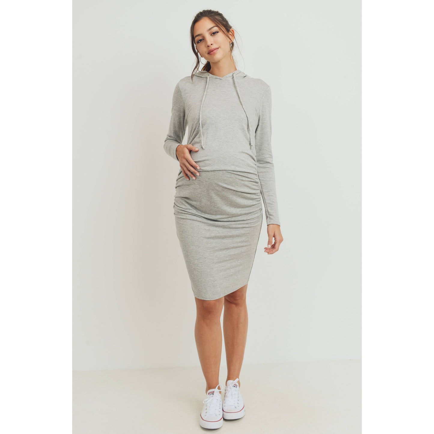 French Terry Long Sleeve Maternity Hooded Dress