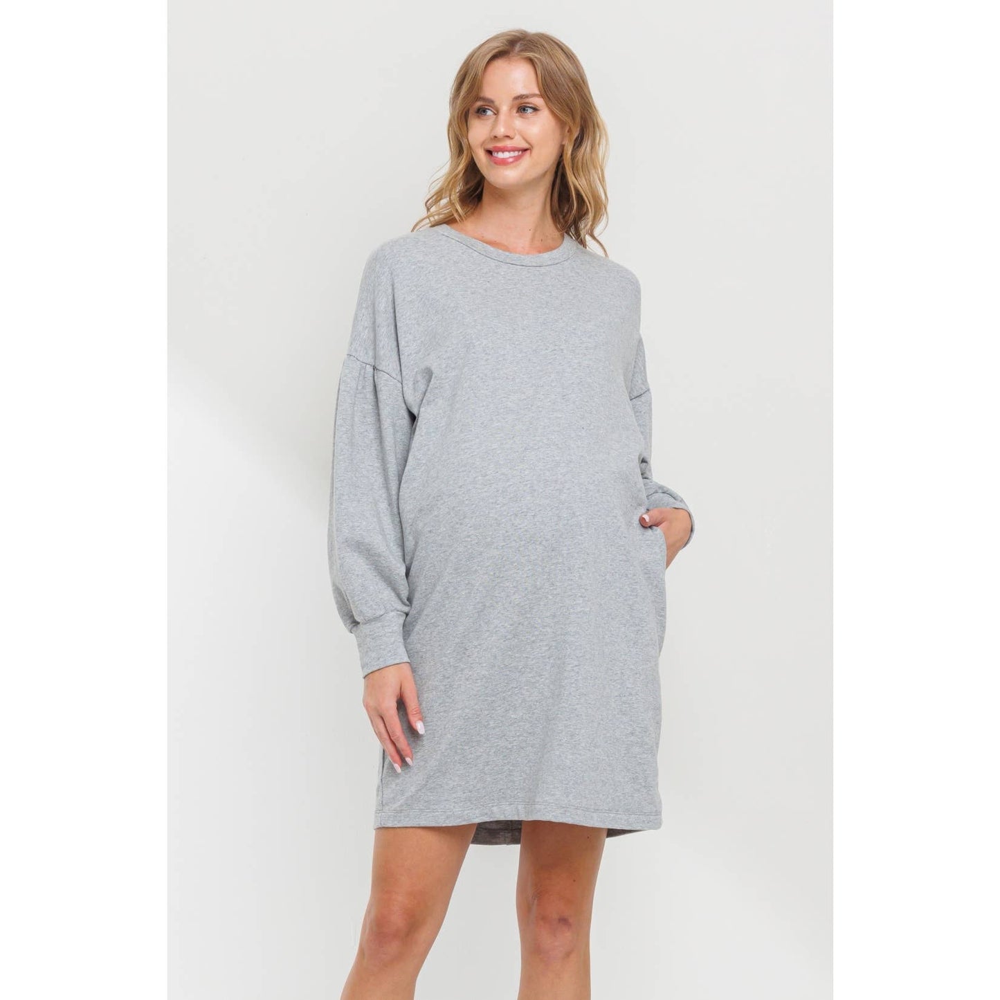 Crew Neck Maternity Sweater Dress with Pockets