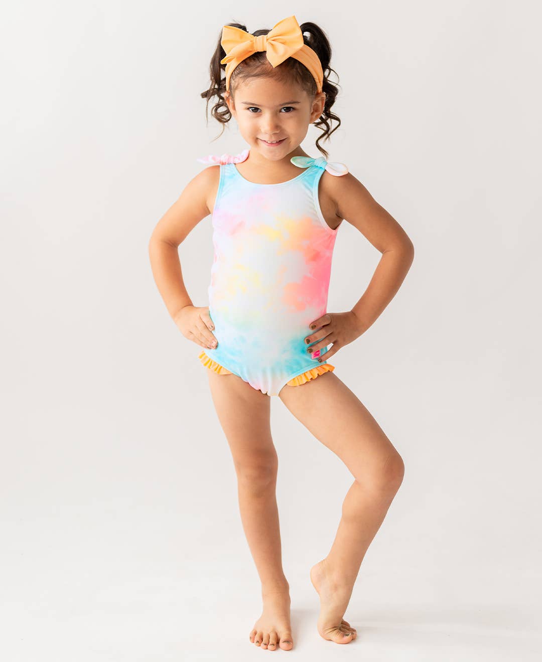 Girls Rainbow Tie Dye Tie Shoulder One Piece