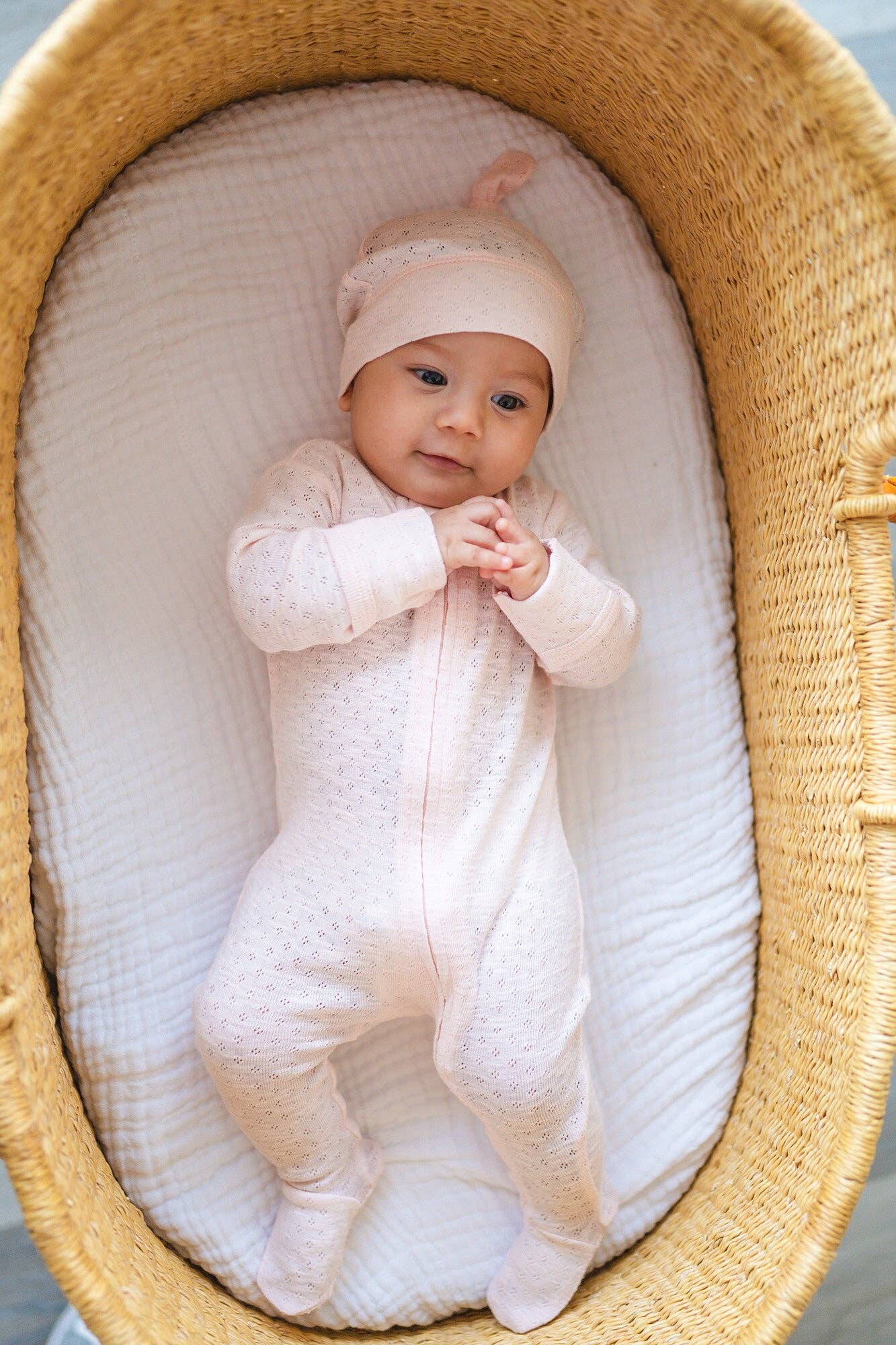 Organic Pointelle 2-Way Zipper Footie in Cotton Candy