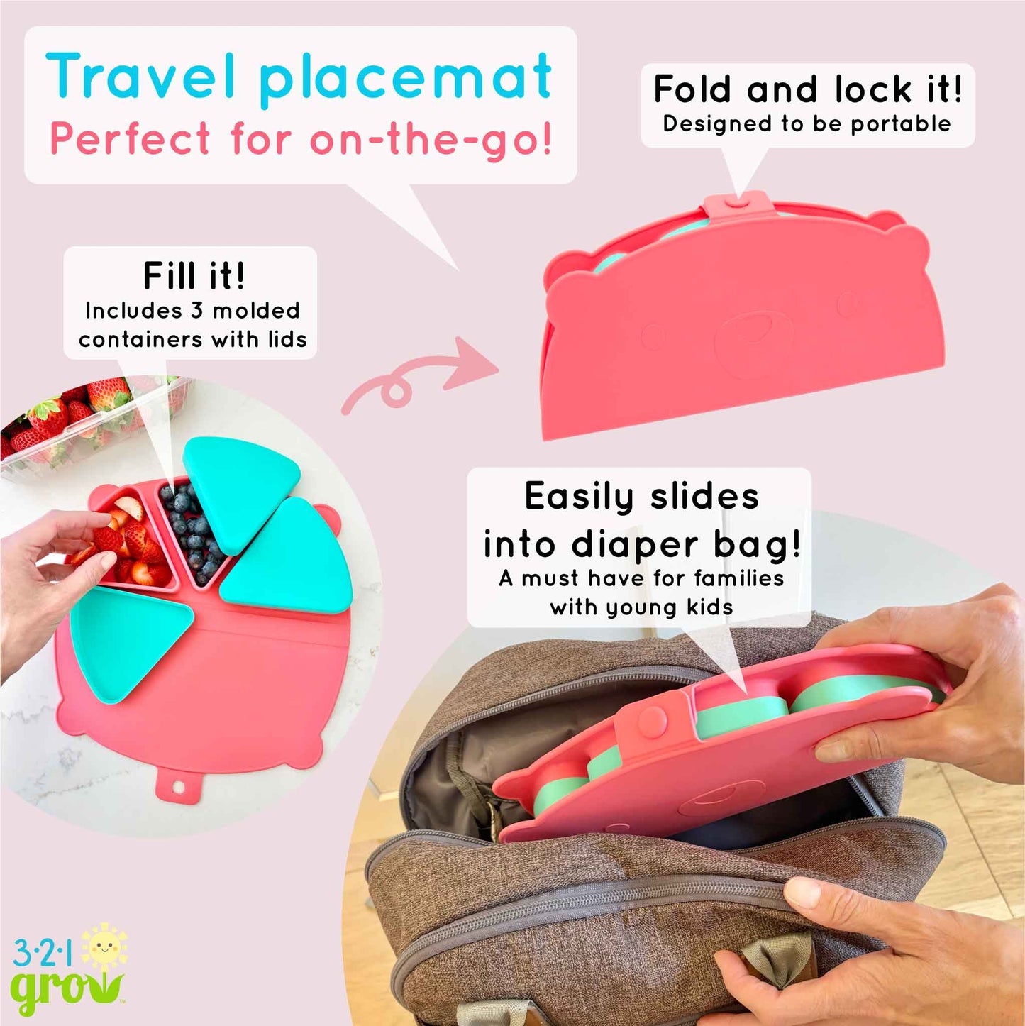 321 Grow On-the-Go Silicone Snack Mat - Cotton Candy