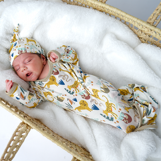 Jungle Friends Animal Newborn Baby Gown and Hat Gift Set