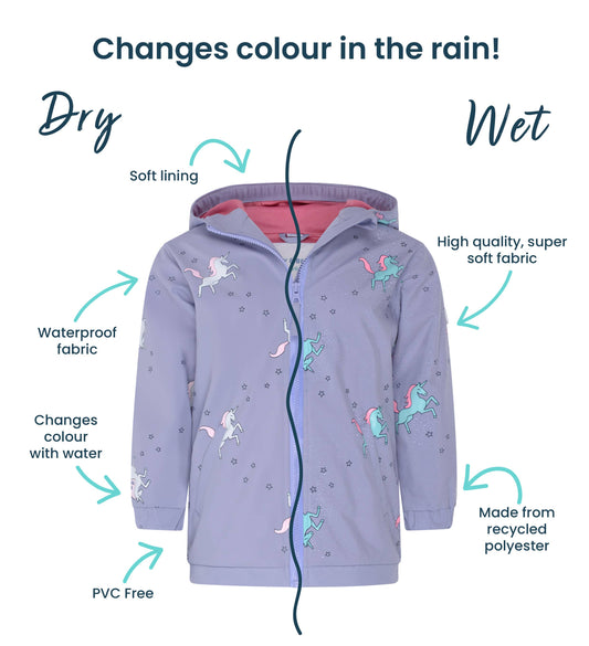 Unicorn color changing rain jacket