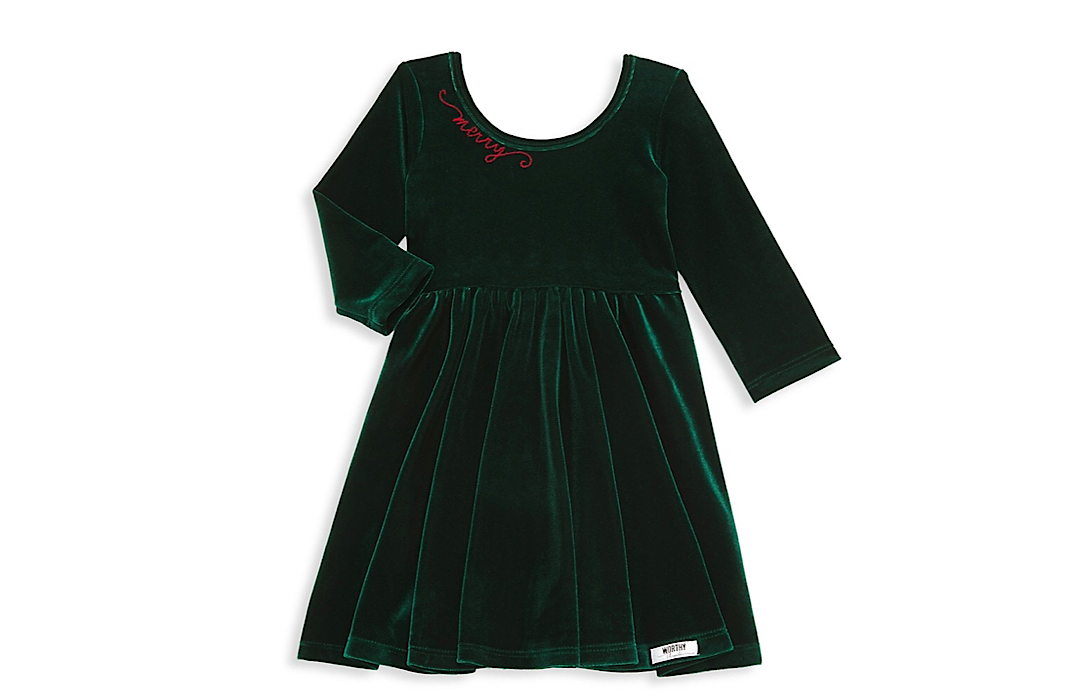 Christmas 2025 Holiday Twirly Dress in Green Velvet