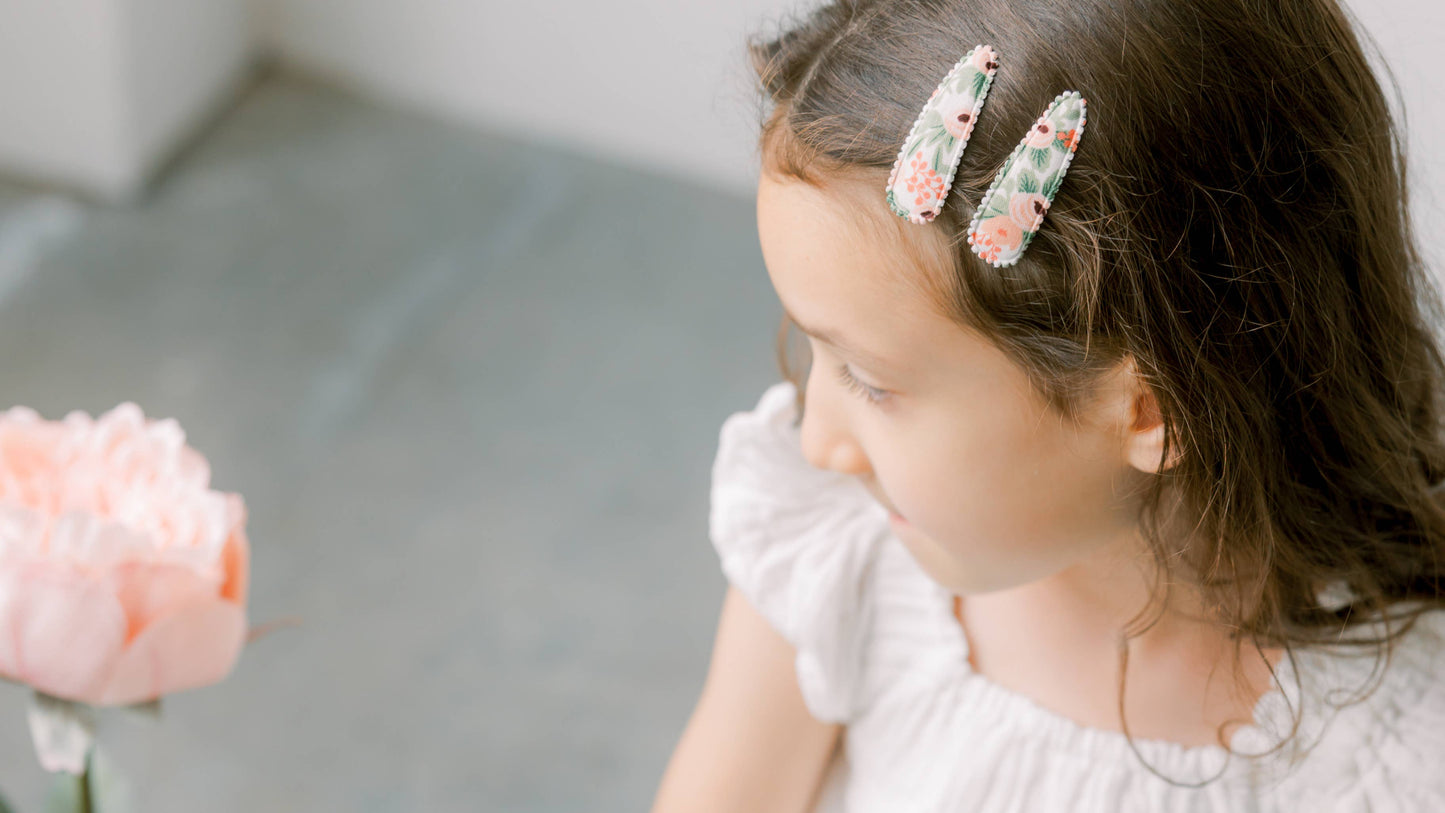 Quincy Navy Blue Floral Fabric Hair Clips
