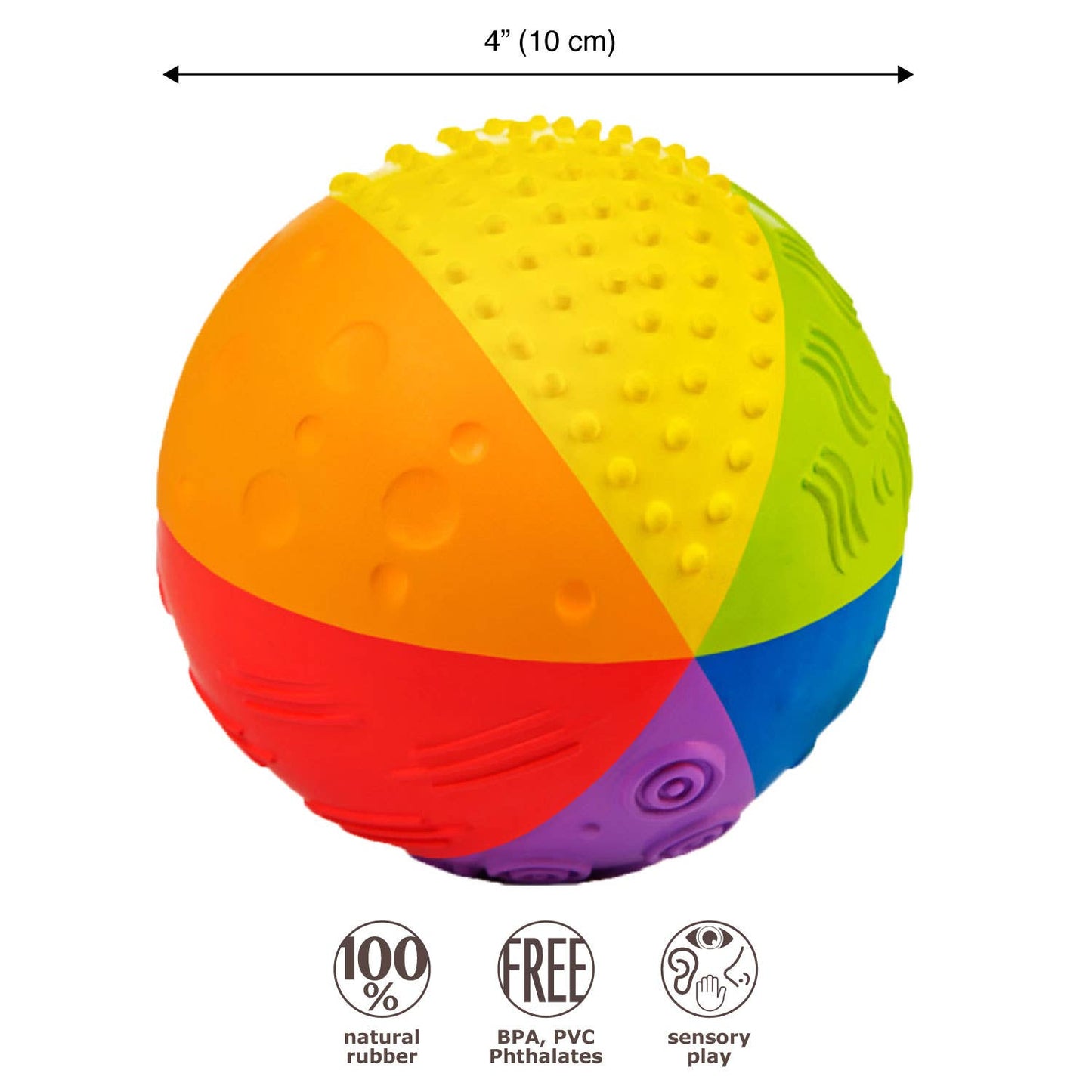 Sensory Ball Rainbow 4" - 100% Pure Natural Rubber