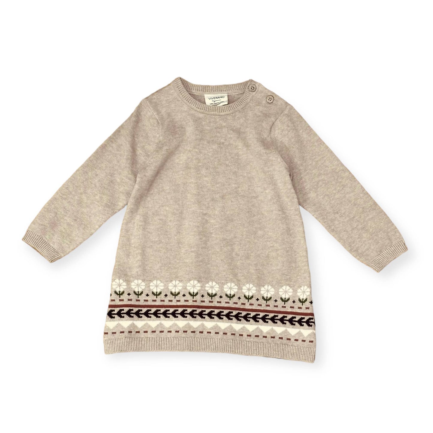 Fair Isle Baby Girl Sweater Knit Dress (Organic Cotton)