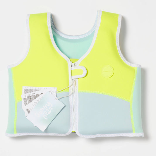 Salty the Shark Swim Vest 3-6 Aqua Neon Yellow
