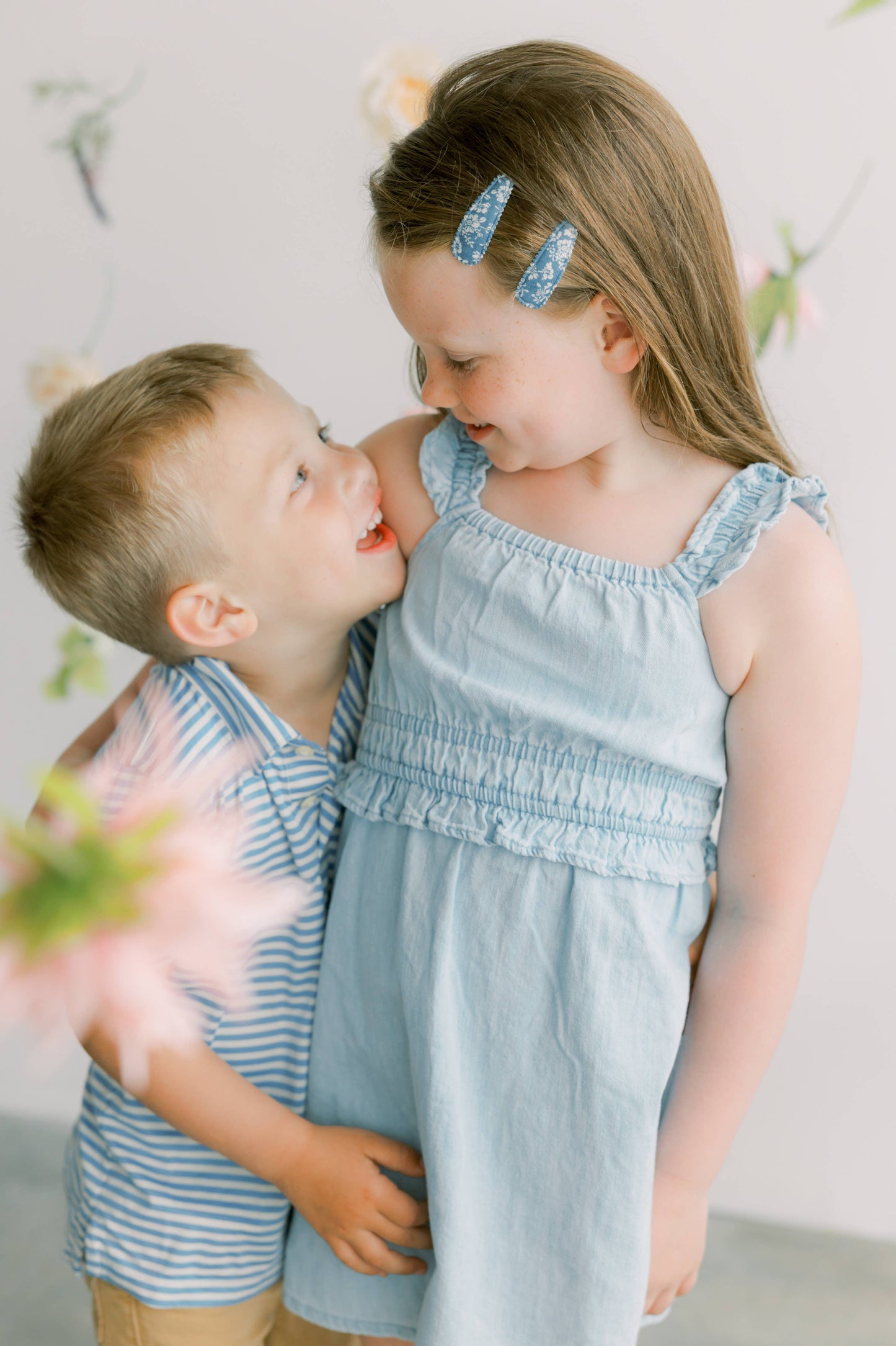 Lake Blue Floral Fabric Hair Clips