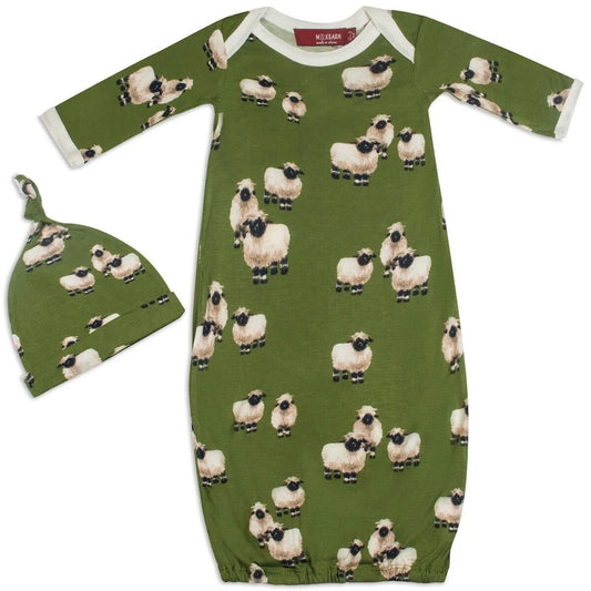 Valais Sheep Organic Cotton Newborn Gown & Hat Set