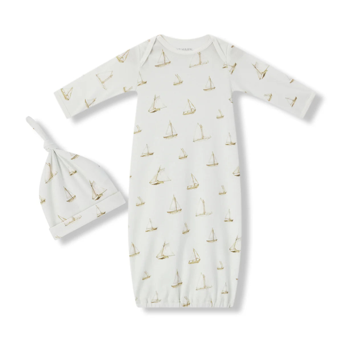 Organic Cotton Newborn Gown & Hat Set | Sailboat Melody