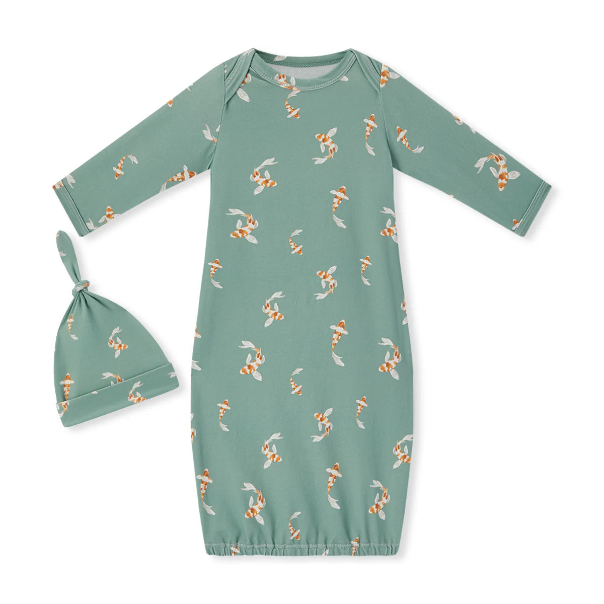 Organic Cotton Newborn Gown & Hat Set | Swimming Koi