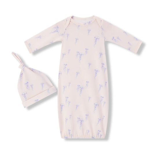 Organic Cotton Newborn Gown & Hat Set | Sunset Jellyfish