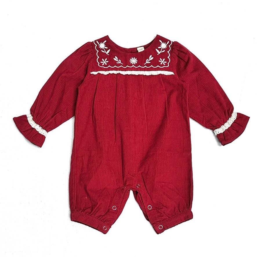 Embroidered Corduroy Festive Baby Jumpsuit (Organic)