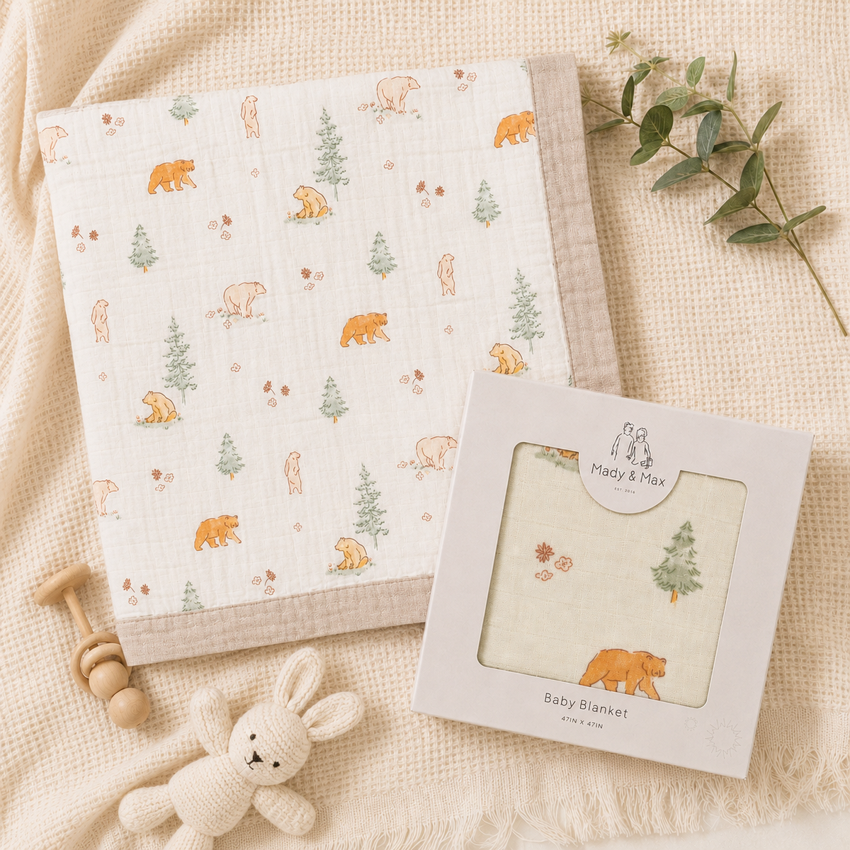 Spring Bear Bamboo Muslin 4-Layer Quilt