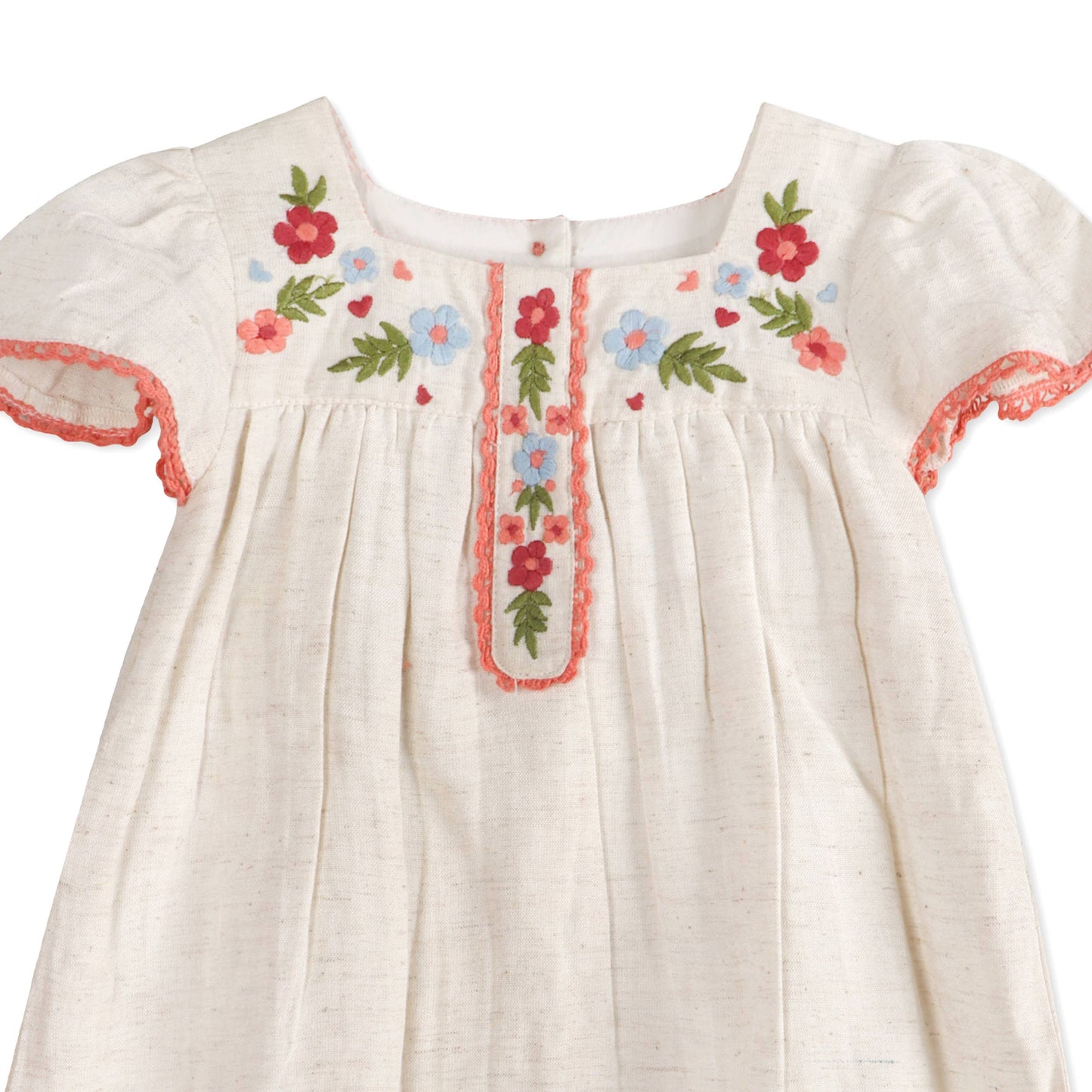 Gabi Embroidered Baby Dress + Bloomer (Linen Blend)
