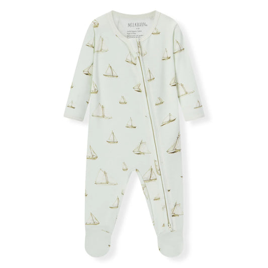 Organic Cotton Zipper Footed Pajama | Sailboat Melody