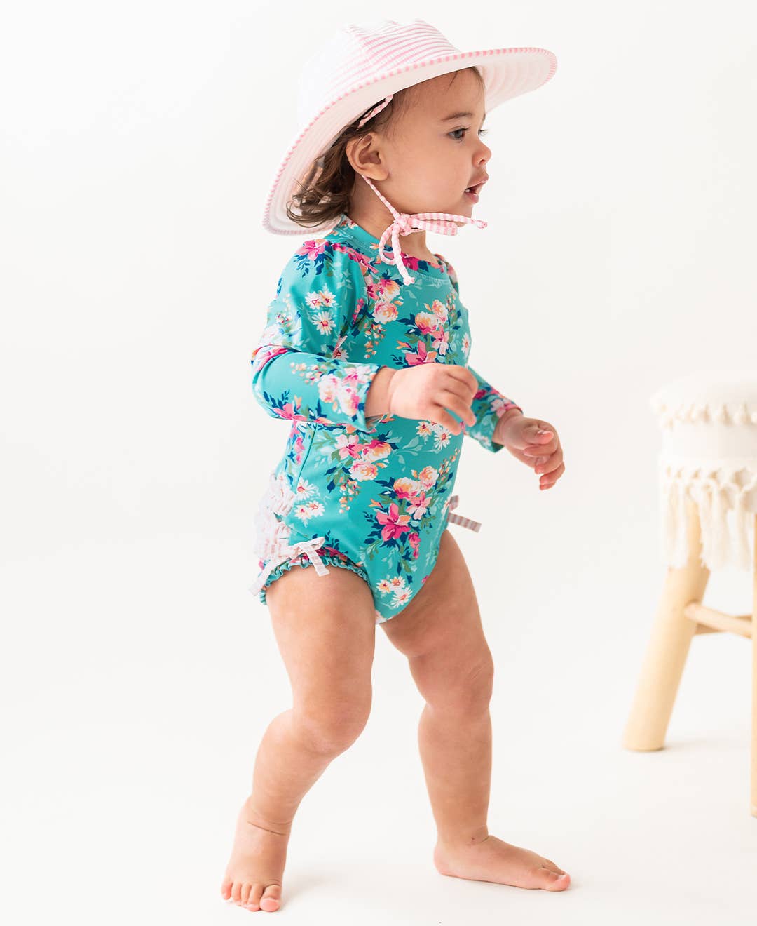 Girls Pink Seersucker Swim Hat - Ruffle Butts