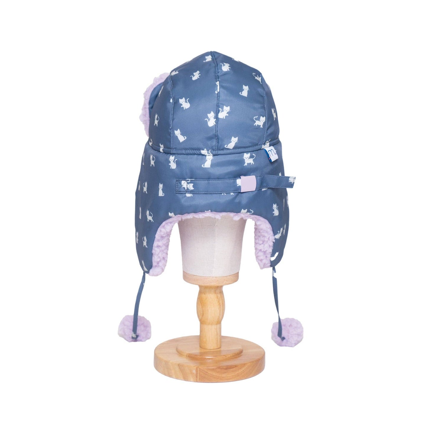 The Cozy Trapper Hat – Kittens Print with Orchid Sherpa Liner & Pompoms