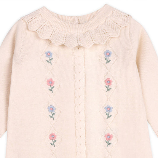 Floral Embroidered Knit Baby Ruffle Dress (Organic Cotton)