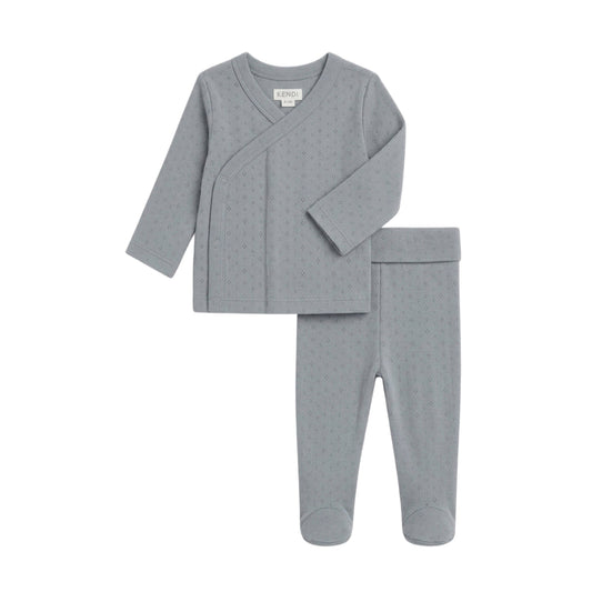 Darie Pointelle Kimono Top and Pant Set - Bluen