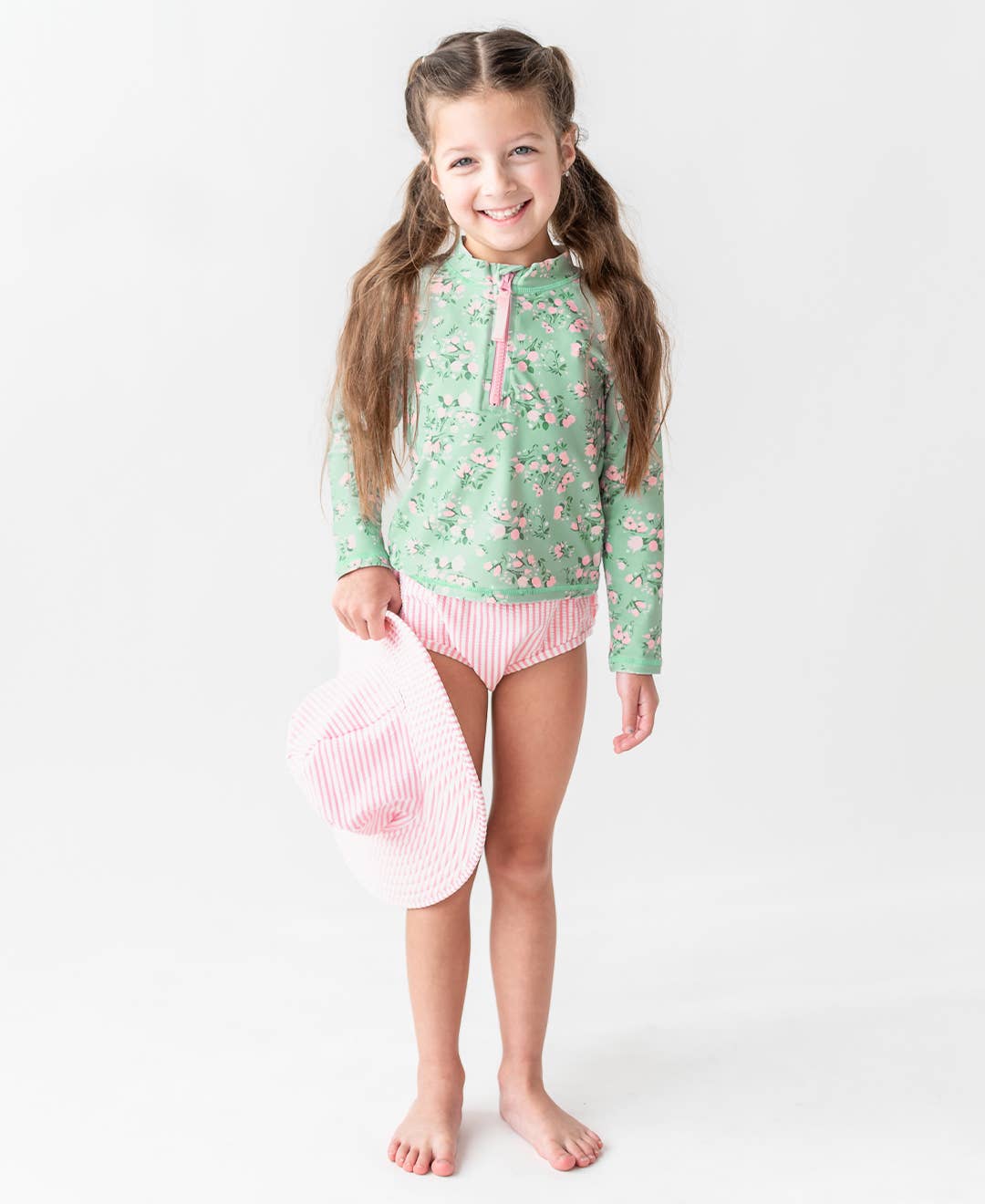 Girls Pink Seersucker Swim Hat - Ruffle Butts