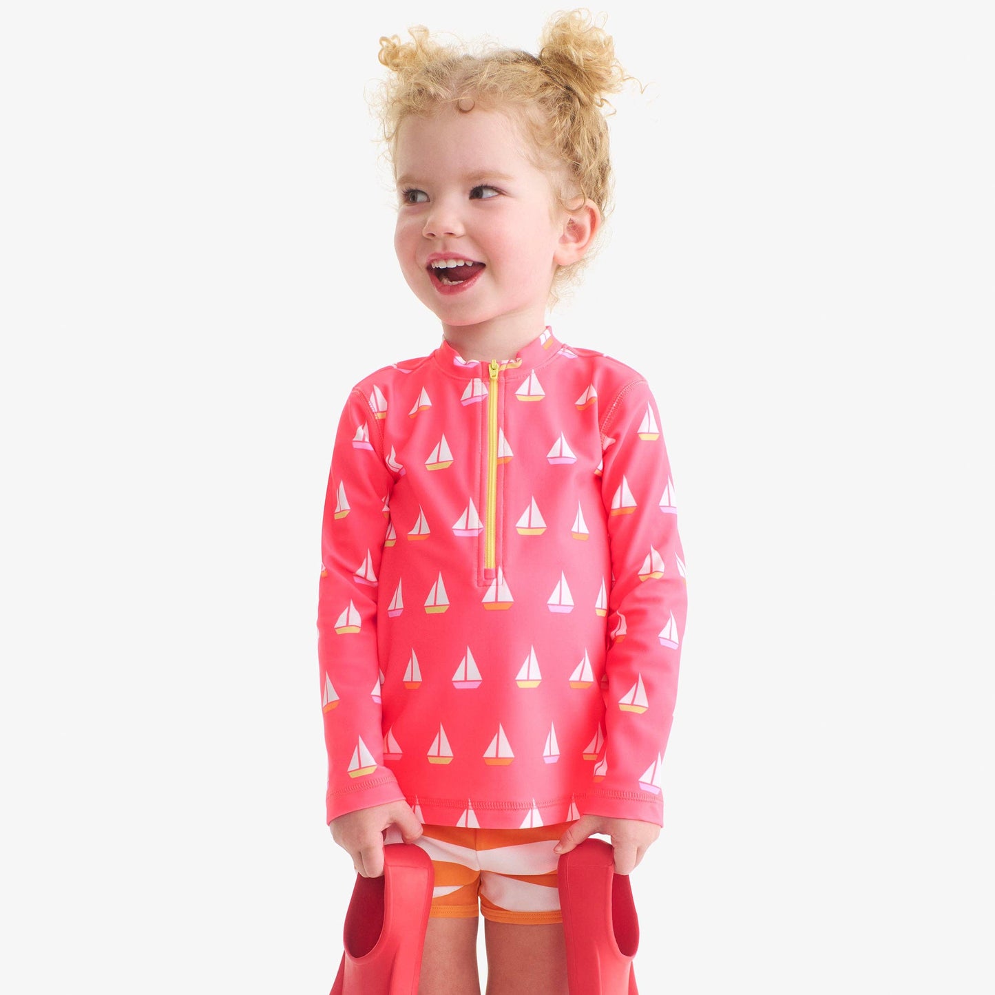 Kids half-zip rash guard in sailboats