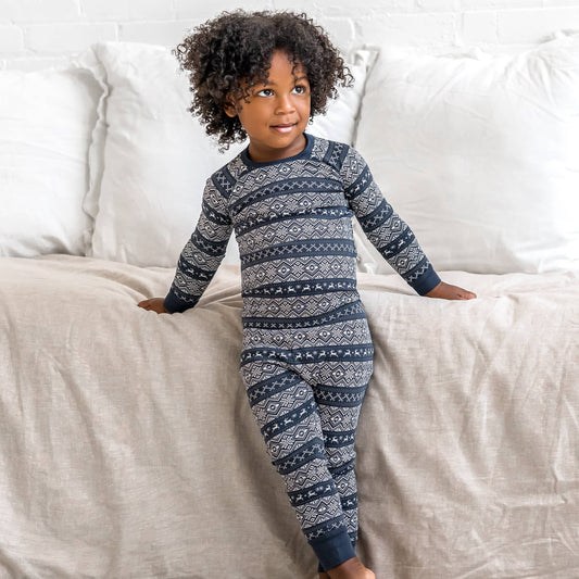 Organic Baby & Kids Long Sleeve Jammies - Fairisle / Navy