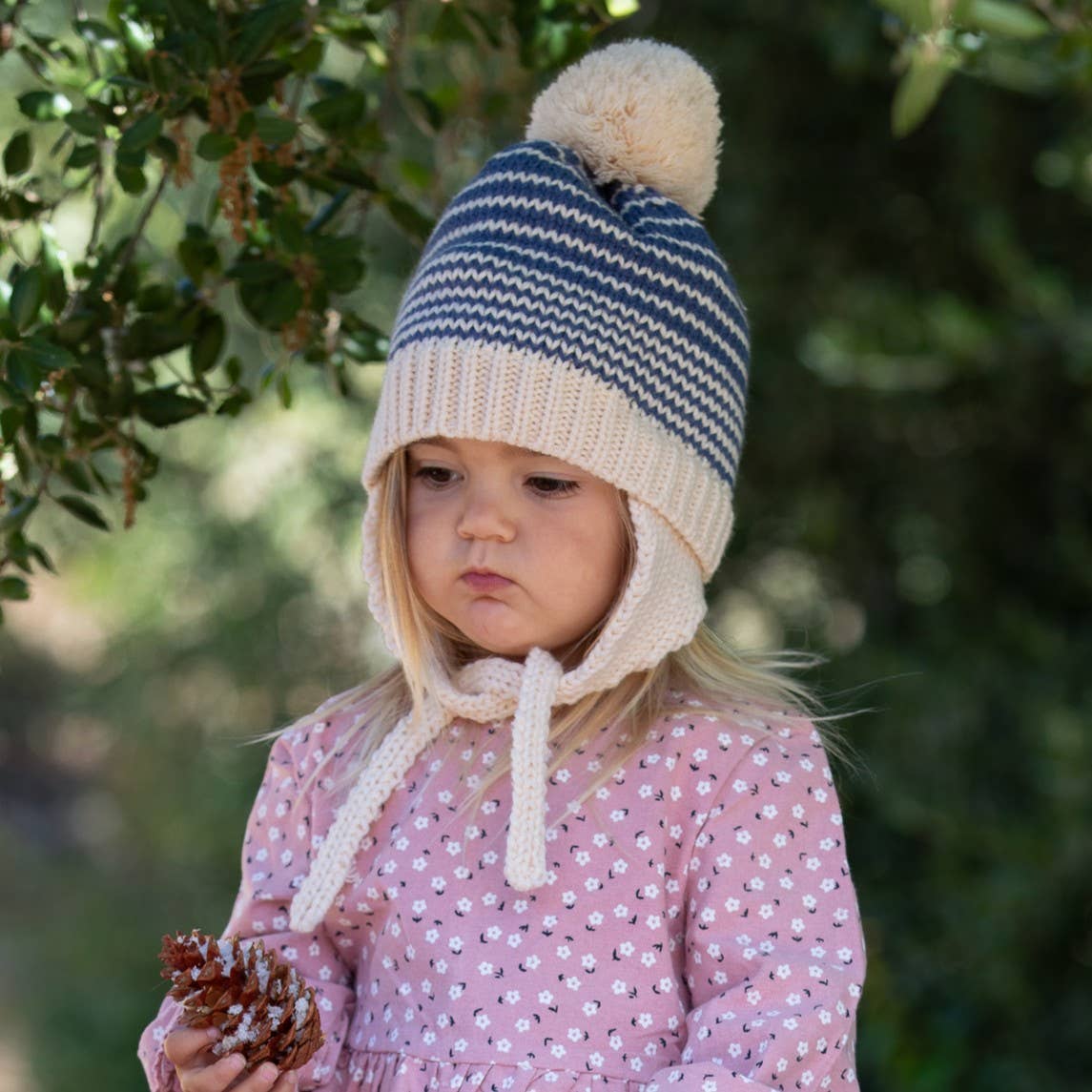 Kids Earflap Winter Hat- Striped Blue- Toddler/ Small Child