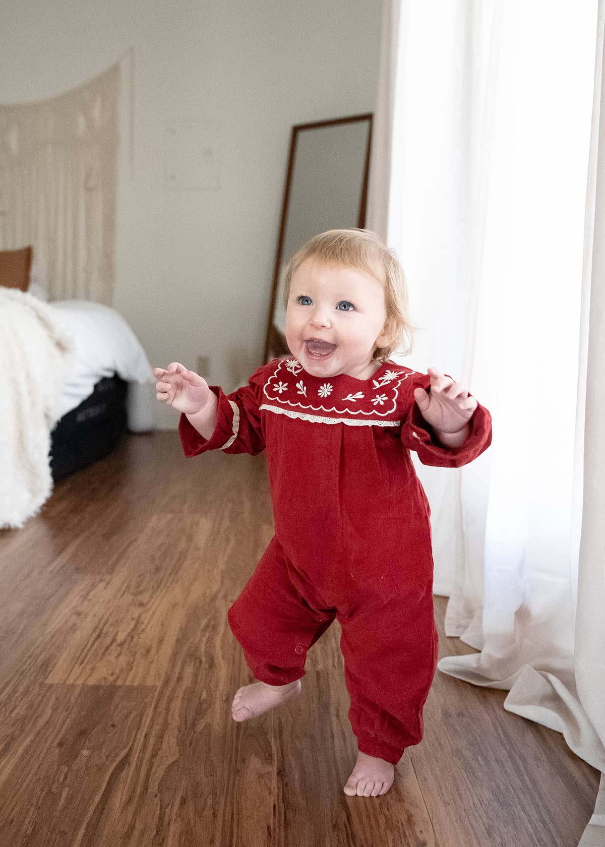 Embroidered Corduroy Festive Baby Jumpsuit (Organic)