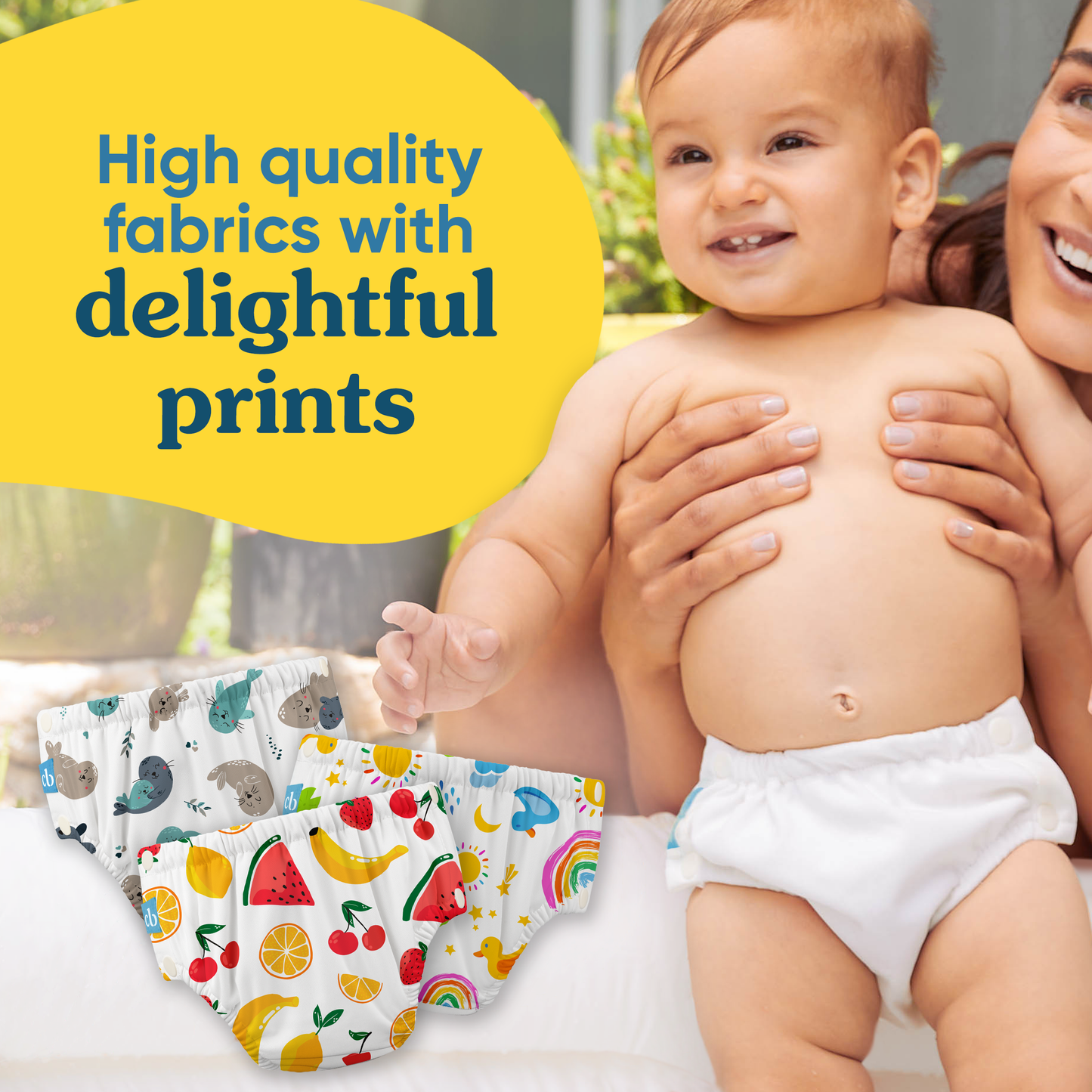 Reusable Swim Diaper with Snaps, Hello Sunshine, 1ct