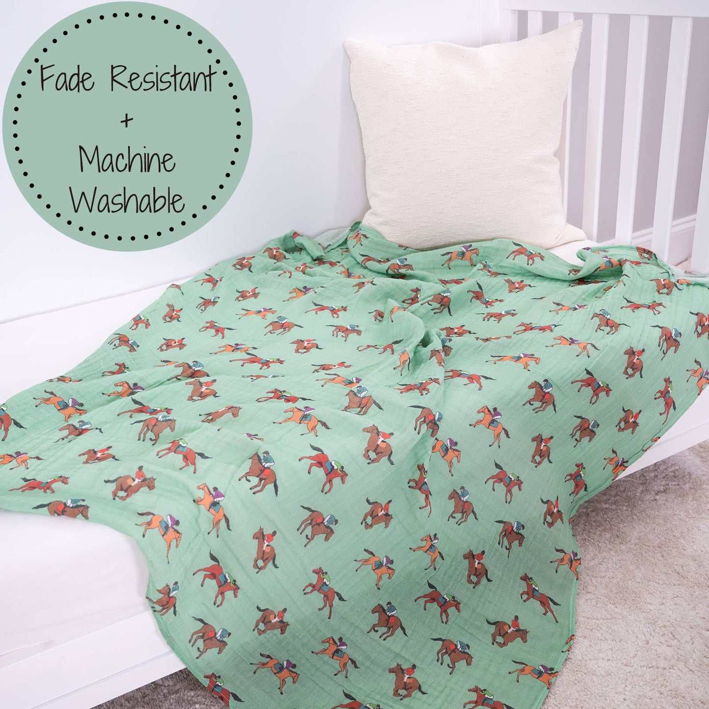 Derby Days Horse Racing Theme Baby Muslin Swaddle Blanket