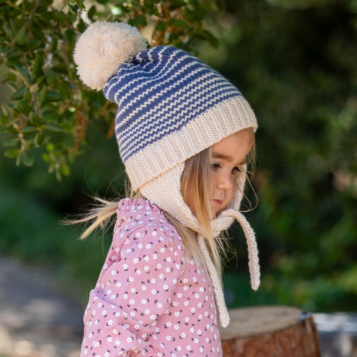 Kids Earflap Winter Hat- Striped Blue- Toddler/ Small Child