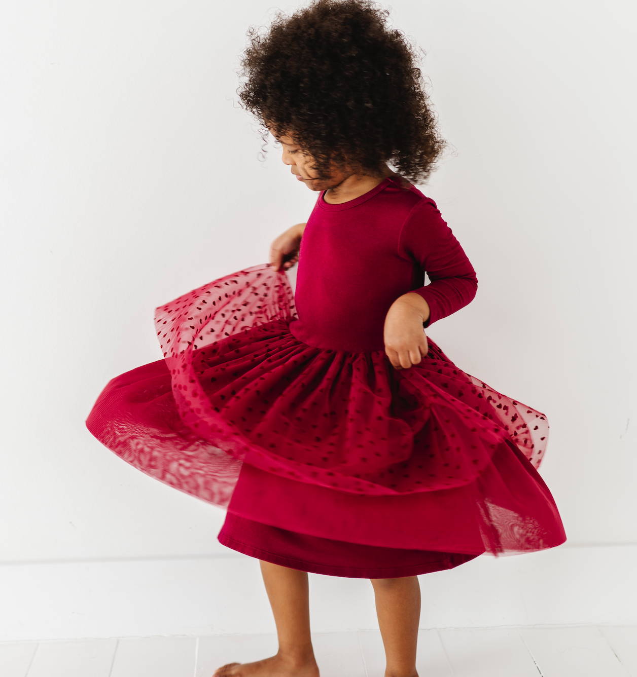Kids Girls Velvet Heart Holiday Tulle Dress - Ruby